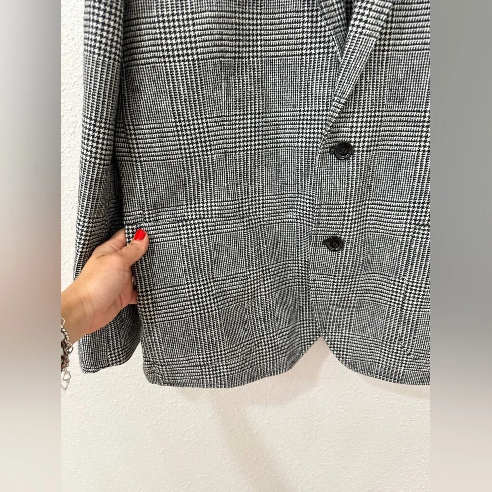 J.Crew Thompson Blazer 46 Black White Check Wool Blend Unlined Jacket